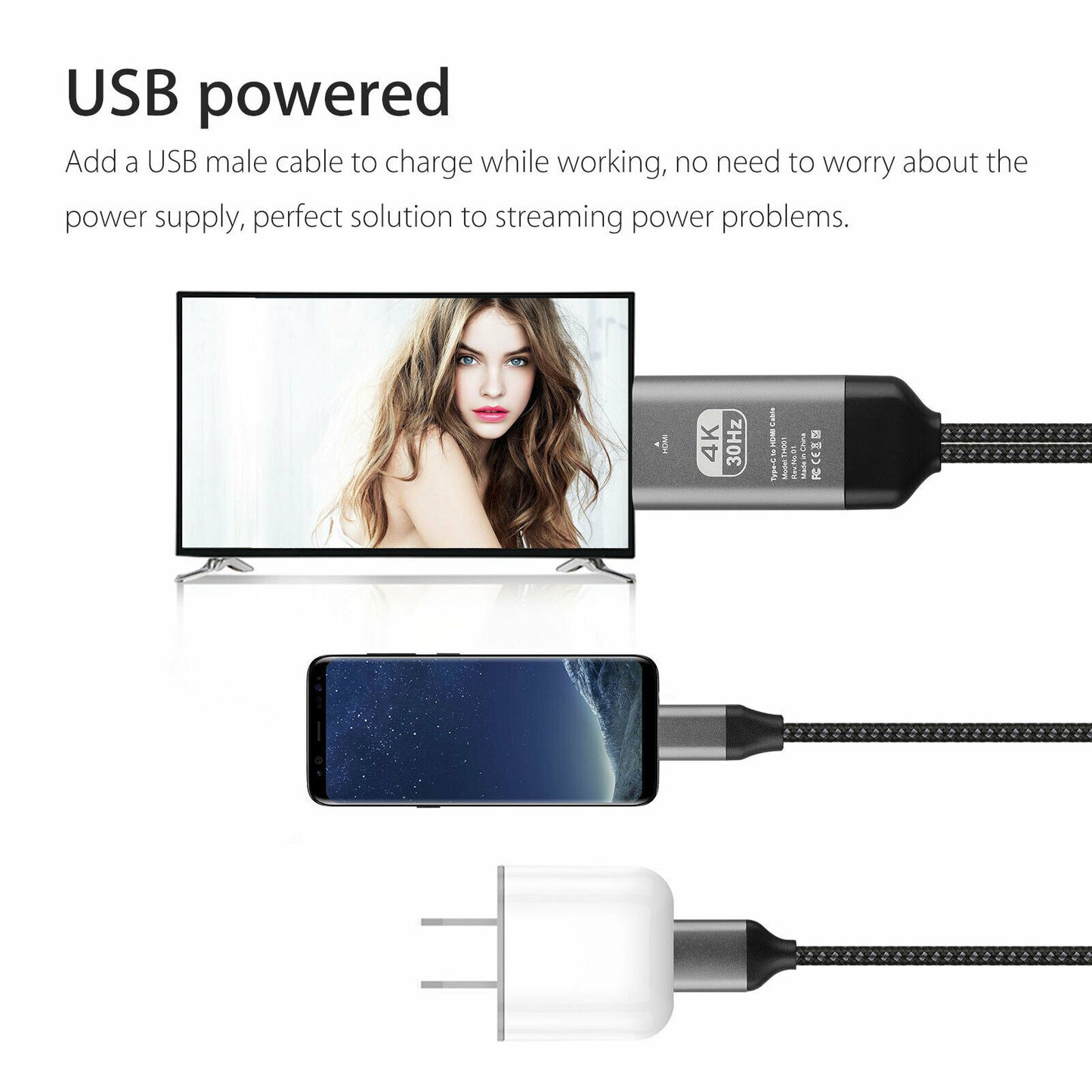 4K USB Type C 3.1 Male to HDMI Male Adapter Converter with Charging Cable For Samsung Galaxy S9 S10 S20 S21 Note 9 10 20