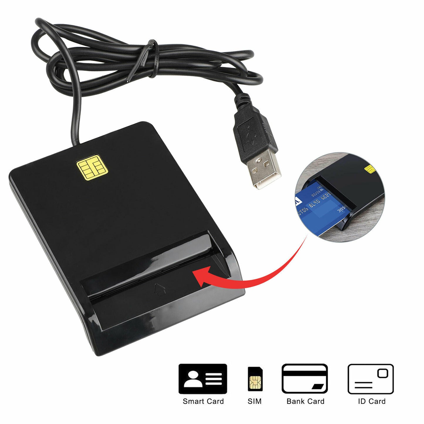 USB Smart Card Reader Common Access CAC ID IC ATM Bank Card Cloner Connector