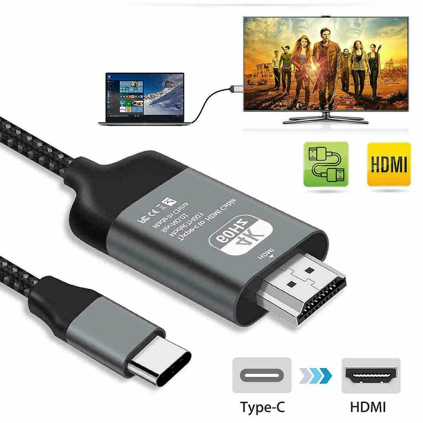 4K USB Type C 3.1 Male to HDMI Male HDTV AV TV Adapter Converter Cable For Samsung Galaxy S9 S10 S20 S21 Note 9 10 20 MacBook