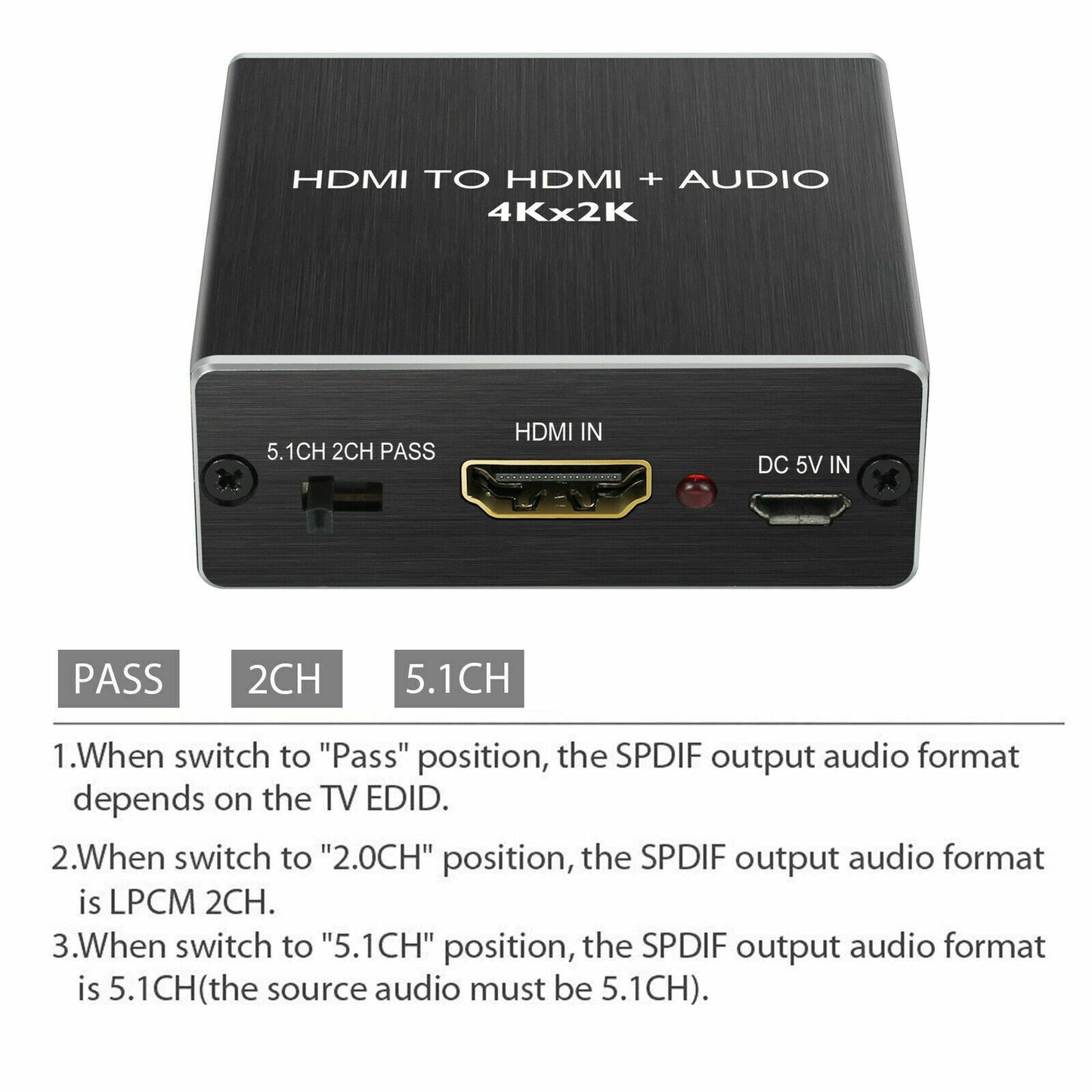 4K HDMI to HDMI and Optical TOSLINK SPDIF + 3.5mm Stereo Audio Extractor Converter HDMI Audio Splitter Adapter
