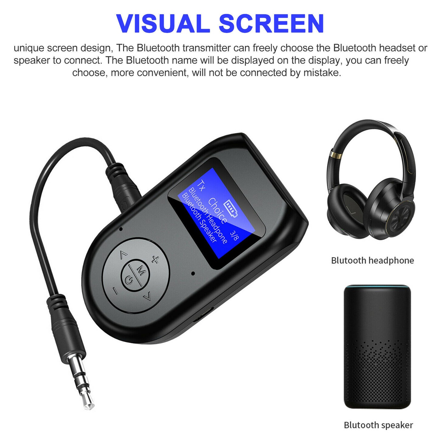 3in1 Bluetooth 5.0 Wireless Audio Adapter Transmitter Receiver with 3.5mm for TV PC Stereo System Headphones Speaker