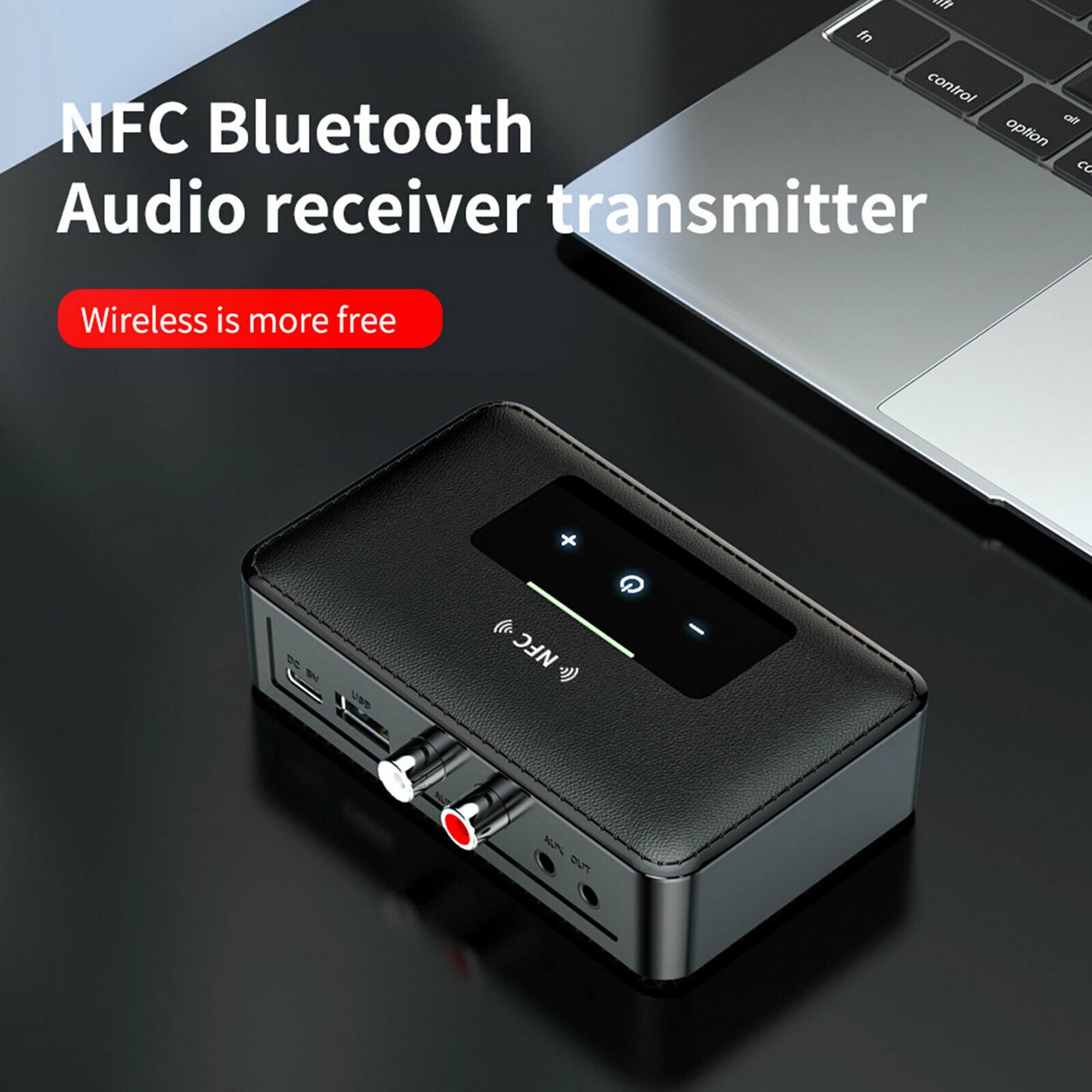 Bluetooth 5.0 Transmitter Receiver HiFi Wireless 3.5mm AUX NFC to 2 RCA Audio Adapter