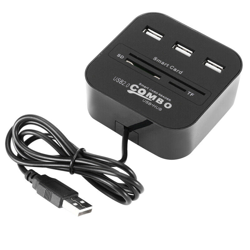 USB Smart Card Reader Adapter with 3 USB Hub Compatible IC/ID EMV TF MMC CAC SIM ATM