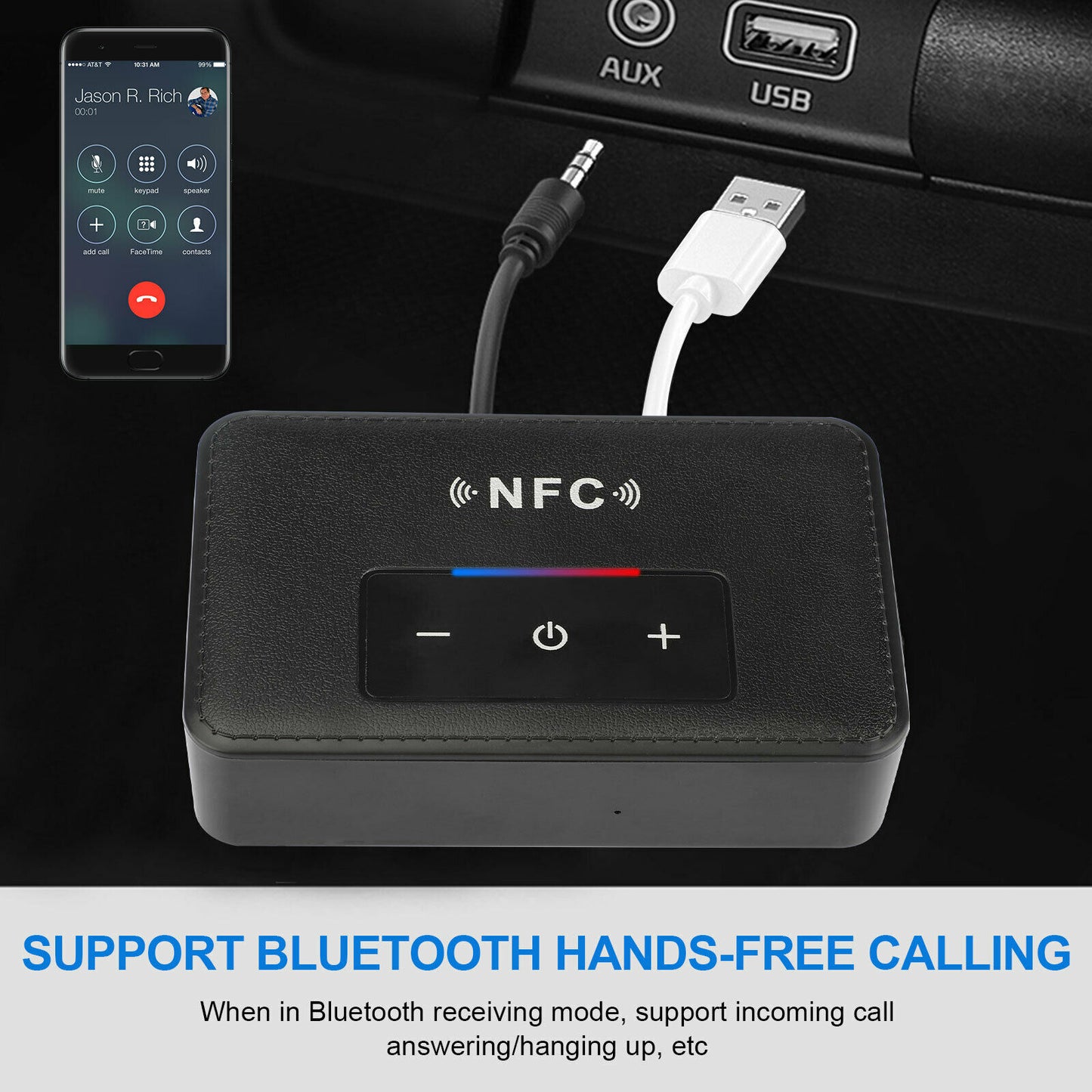 Bluetooth 5.0 Transmitter Receiver HiFi Wireless 3.5mm AUX NFC to 2 RCA Audio Adapter