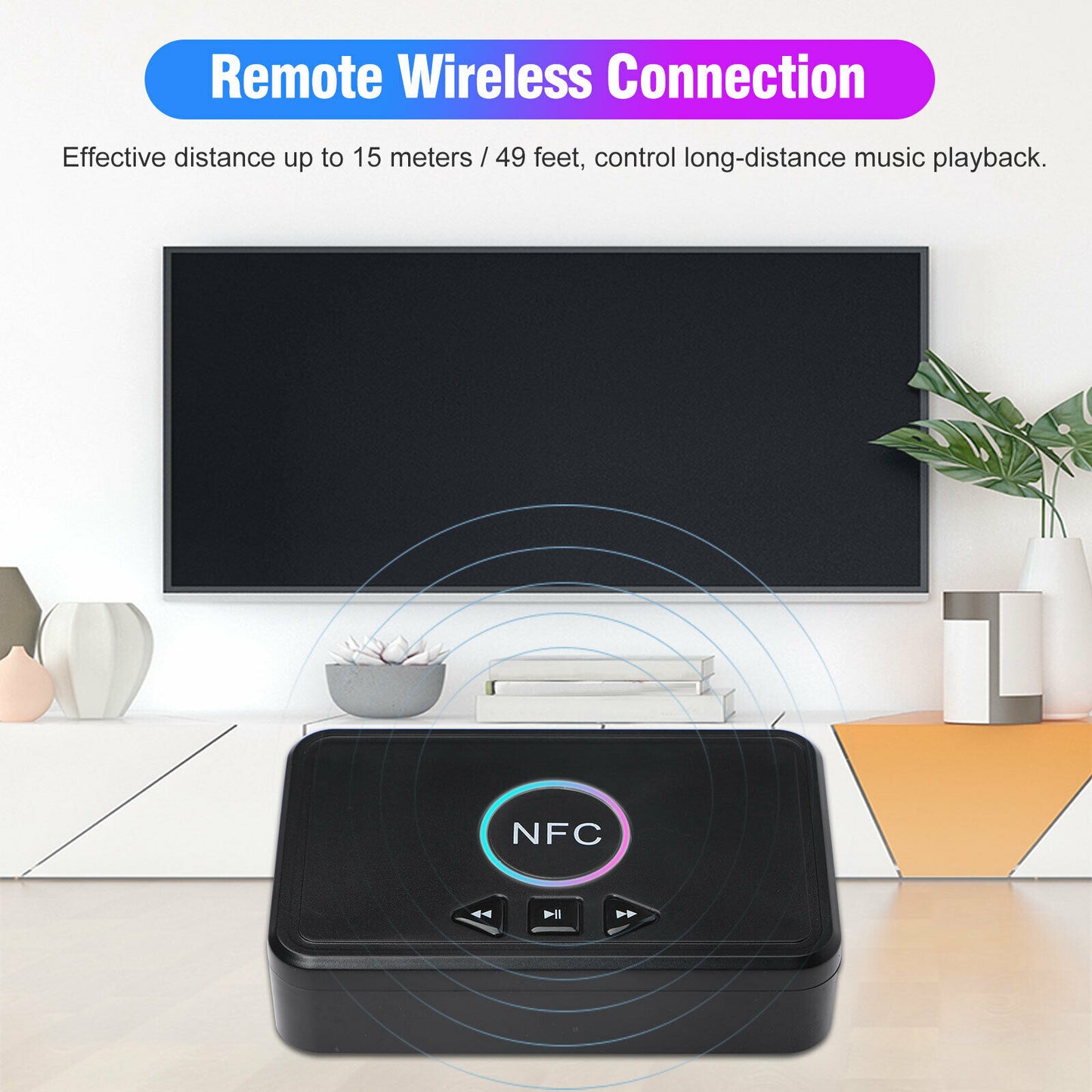 USB Bluetooth 5.0 Receiver Wireless 3.5mm AUX NFC to 2 RCA Audio Stereo Adapter
