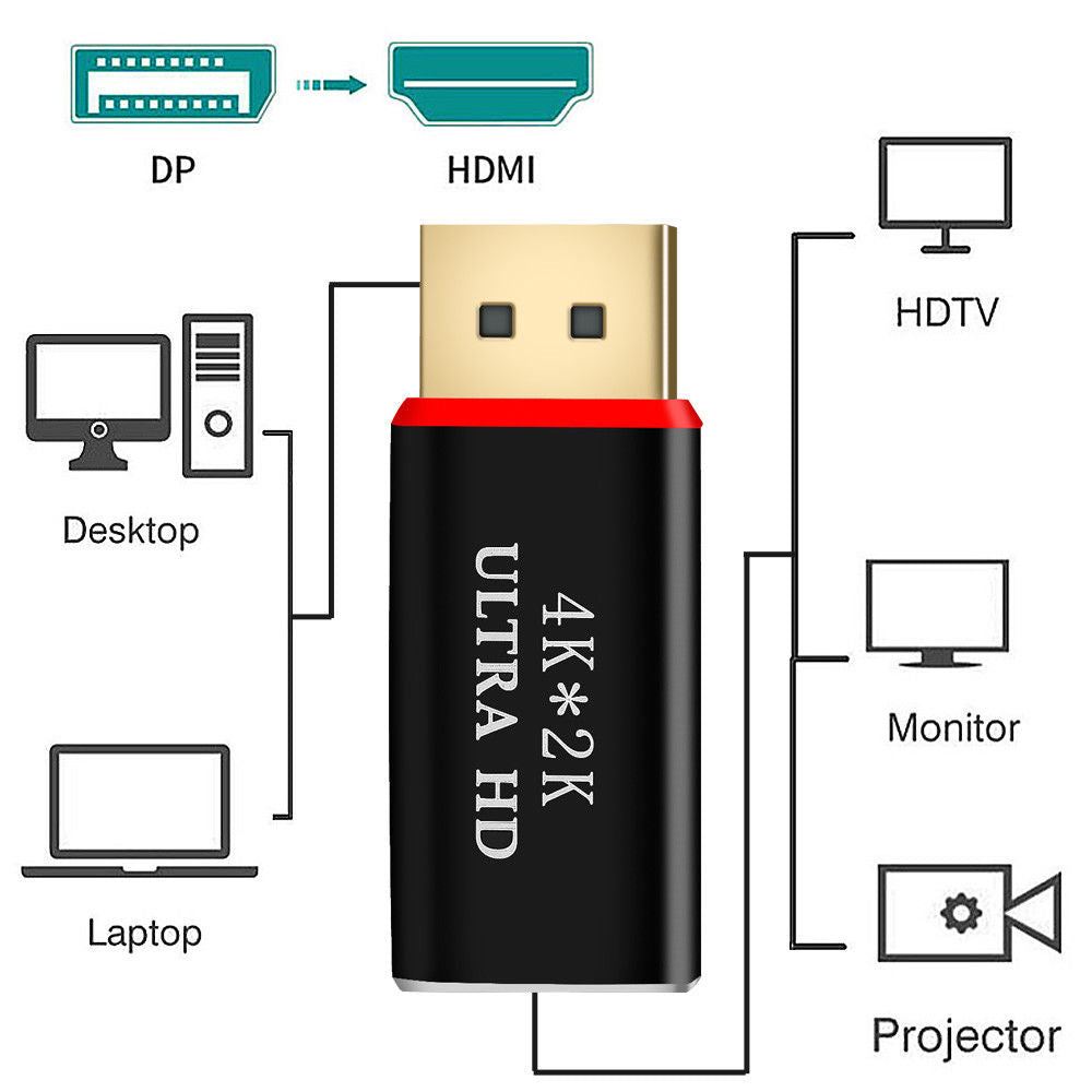4K Ultra HD Aluminium Display Port DP Male to HDMI Female Adapter Converter