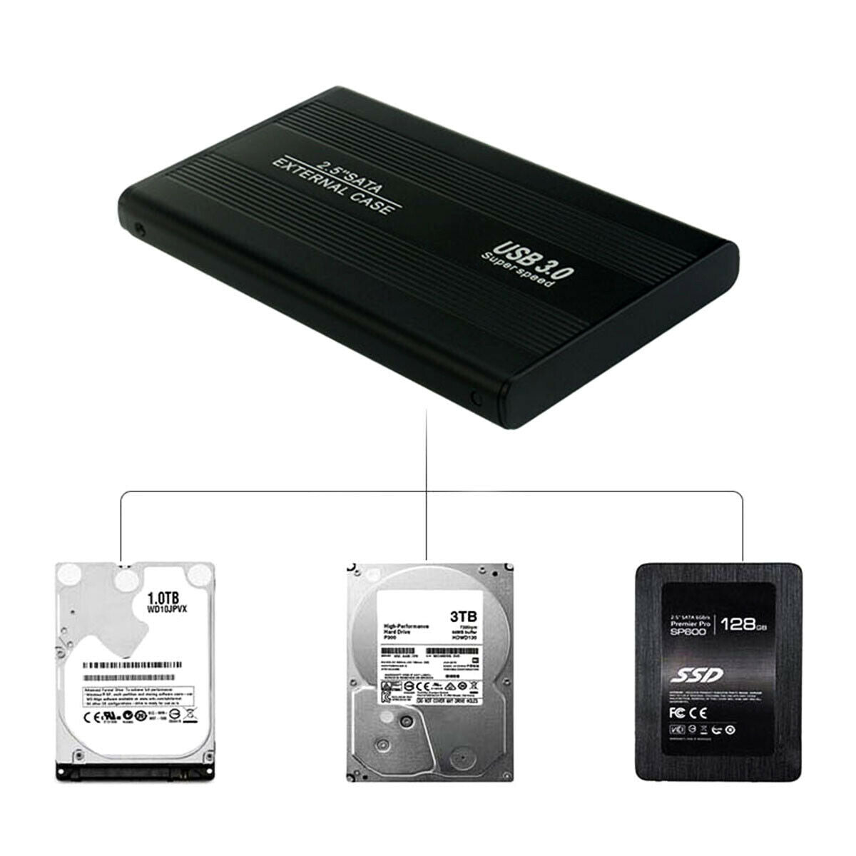 USB 3.0 External Backup Hard Drive Slim Case Enclosure 2.5" Portable HDD Sata SSD