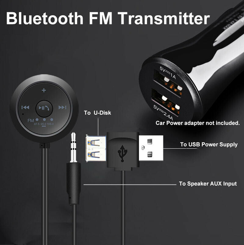 AUX-in Bluetooth Wireless Receiver Adapter FM Transmitter for Car Stereo Audio
