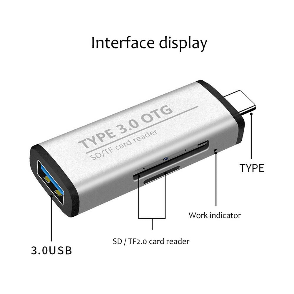USB C SD/ Micro SD/ TF Memory Card Reader Type-C to Female USB 3.0 OTG Memory Adapter Phone Laptop Computer
