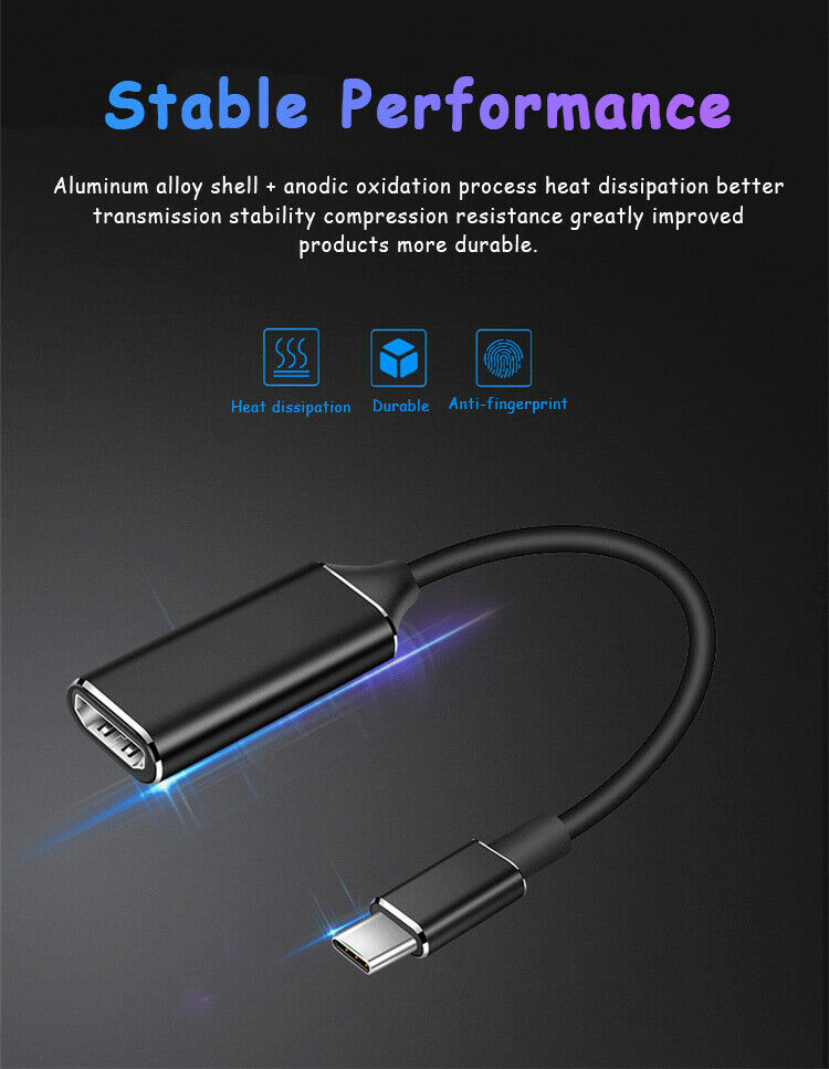 4K USB-C Type C USB 3.1 Male to HDMI Female HDTV Adapter Converter Cable for MacBook Pro,Dell XPS 12 13 15,Samsung Galaxy S9 S10 S20 S21
