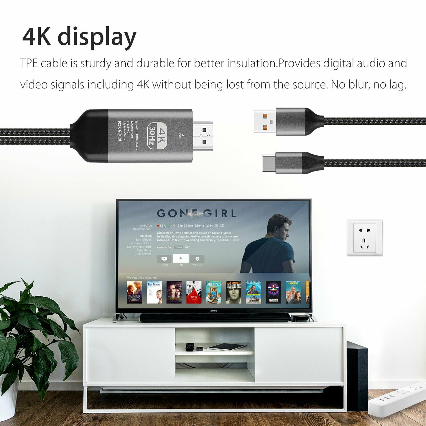 4K USB Type C 3.1 Male to HDMI Male Adapter Converter with Charging Cable For Samsung Galaxy S9 S10 S20 S21 Note 9 10 20