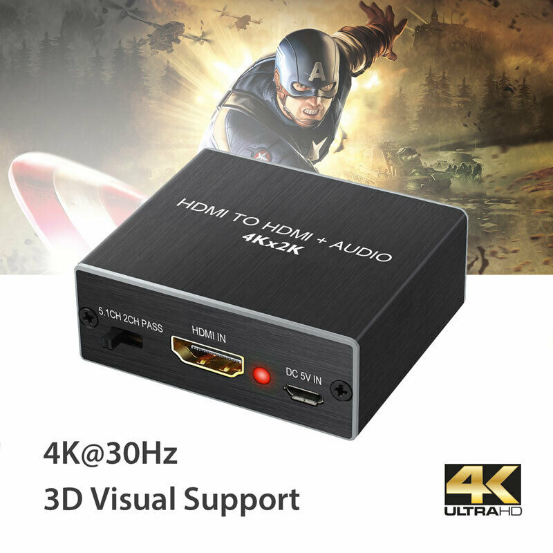 4K HDMI to HDMI and Optical TOSLINK SPDIF + 3.5mm Stereo Audio Extractor Converter HDMI Audio Splitter Adapter