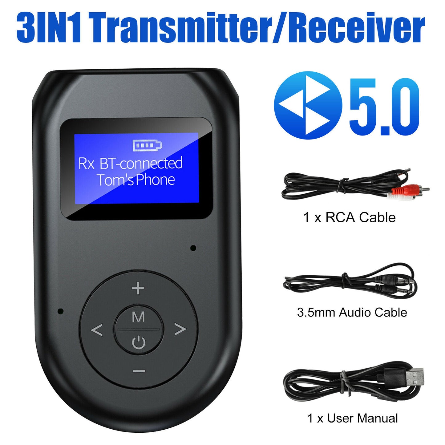 3in1 Bluetooth 5.0 Wireless Audio Adapter Transmitter Receiver with 3.5mm for TV PC Stereo System Headphones Speaker