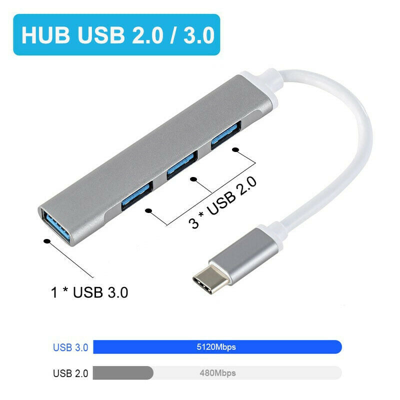 USB C HUB 3.0 Type C 4-Port Multi-Splitter OTG Adapter for PC Android Laptop Mac