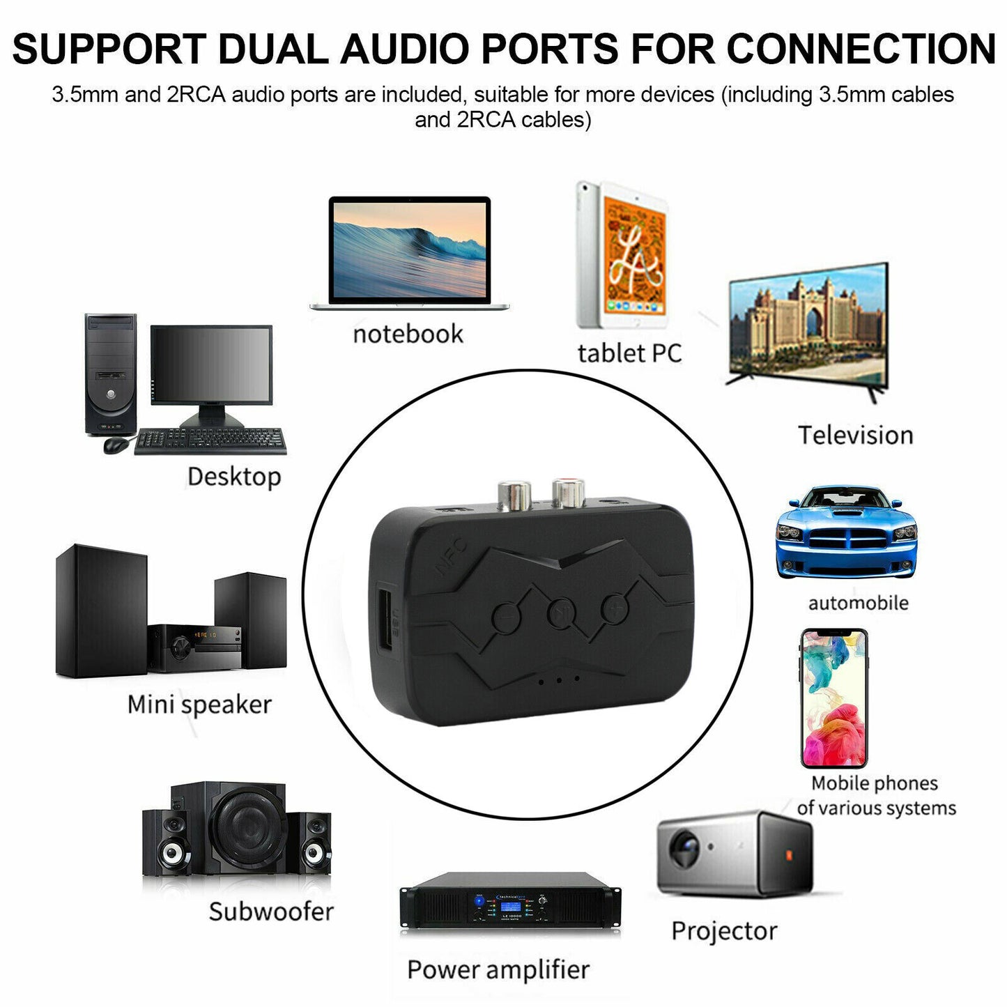 Bluetooth Receiver NFC Bluetooth Transmitter Supports TF Card USB To Play RCA Call 5.0 Interference All-in-one
