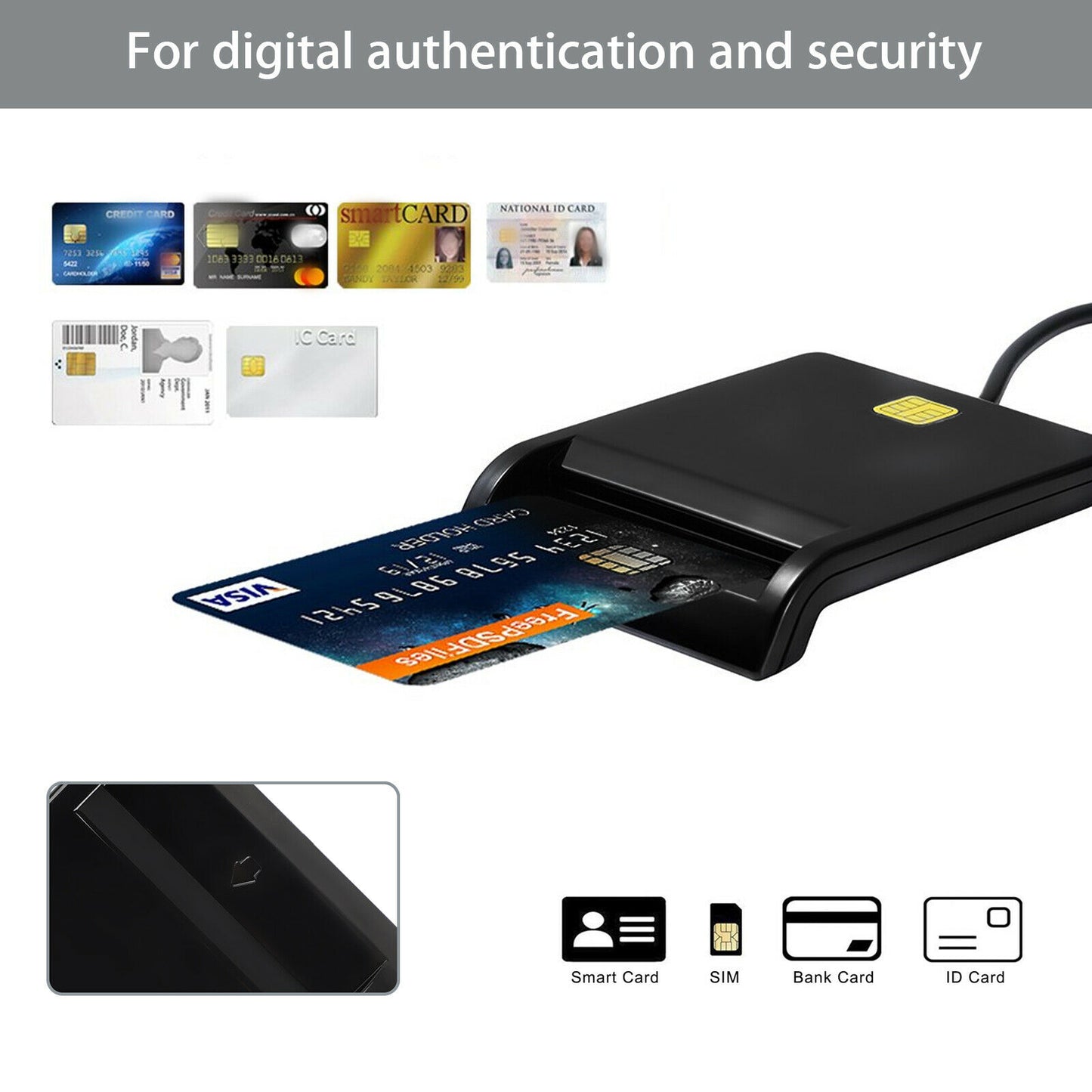 USB Smart Card Reader Common Access CAC ID IC ATM Bank Card Cloner Connector