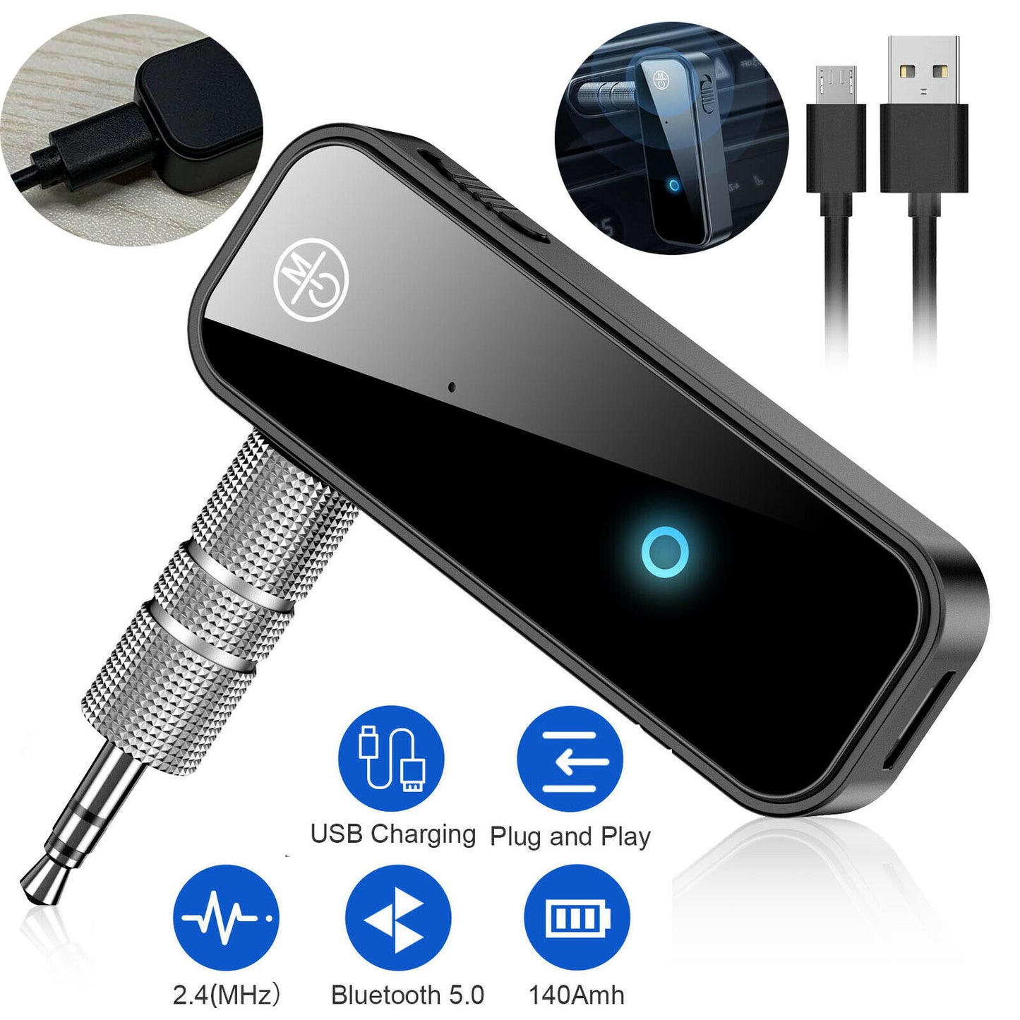 Bluetooth 5.0 Wireless Audio Adapter Transmitter Receiver 2-in-1 with 3.5mm for TV PC Stereo System Headphones Car Speaker