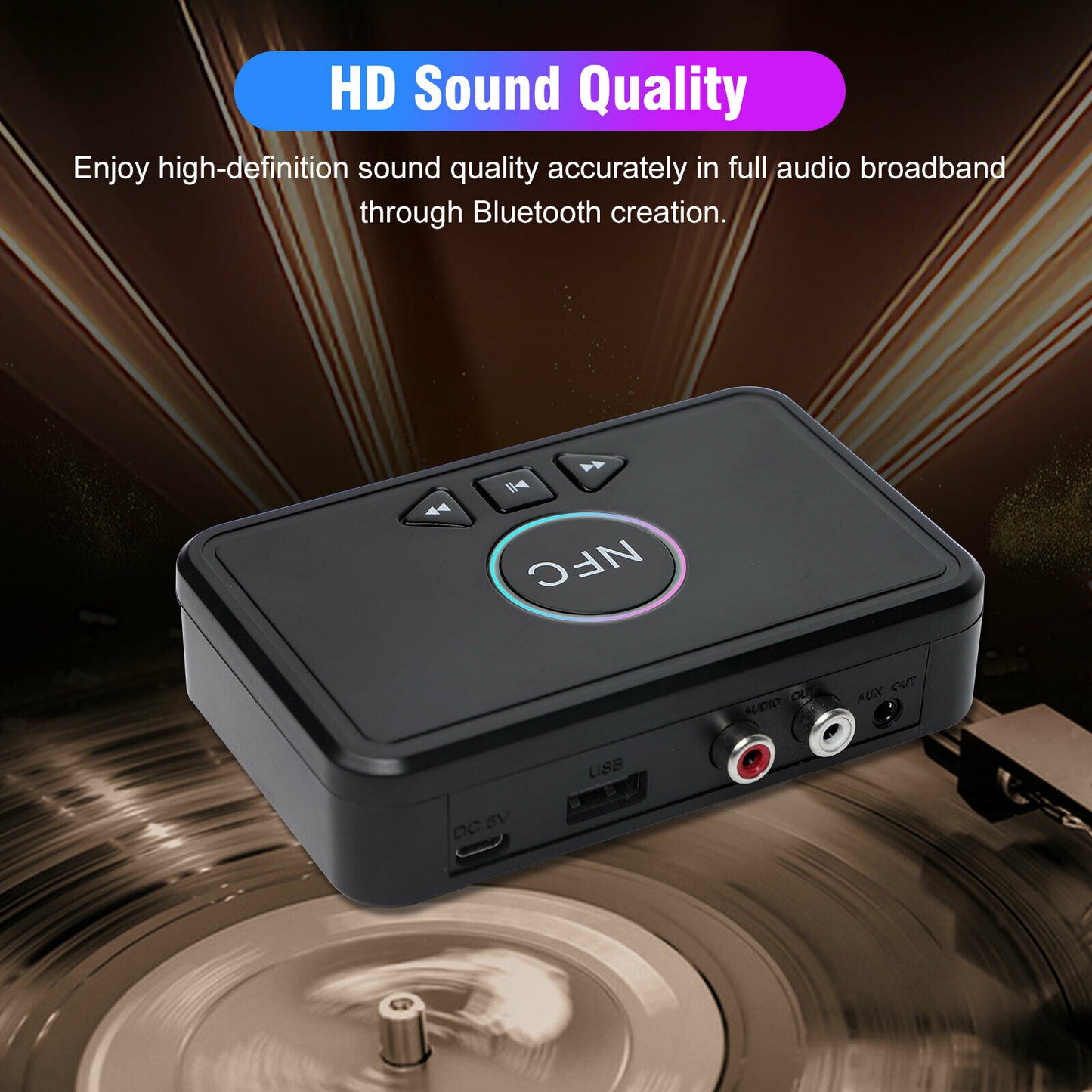 USB Bluetooth 5.0 Receiver Wireless 3.5mm AUX NFC to 2 RCA Audio Stereo Adapter