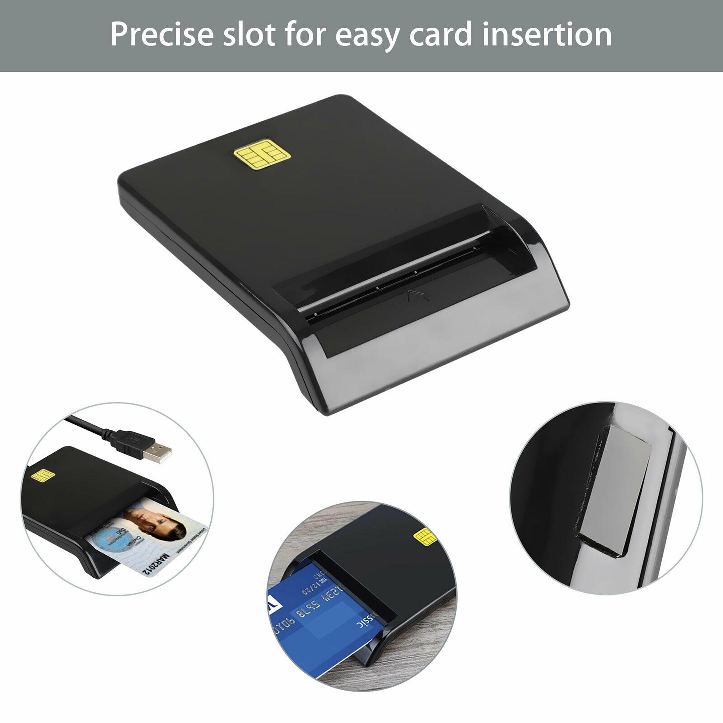 USB Smart Card Reader Common Access CAC ID IC ATM Bank Card Cloner Connector