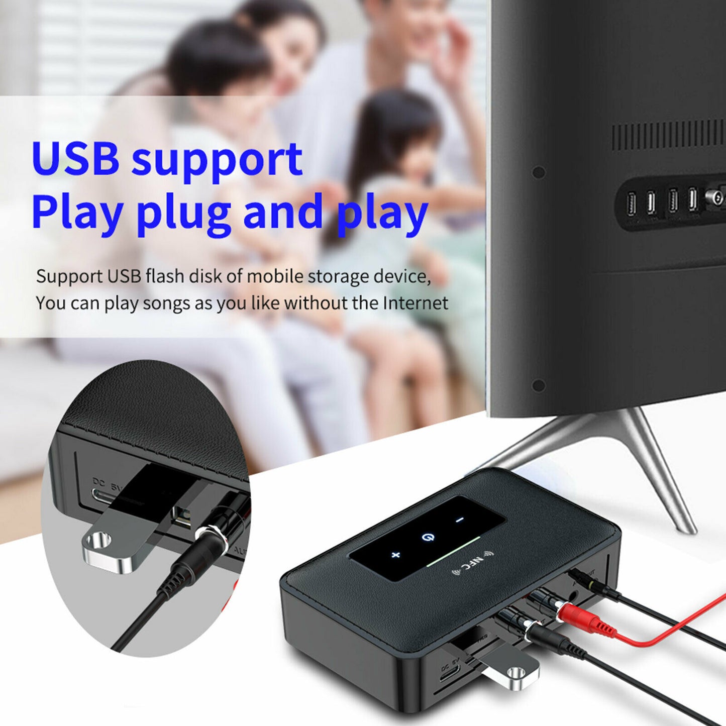 Bluetooth 5.0 Transmitter Receiver HiFi Wireless 3.5mm AUX NFC to 2 RCA Audio Adapter