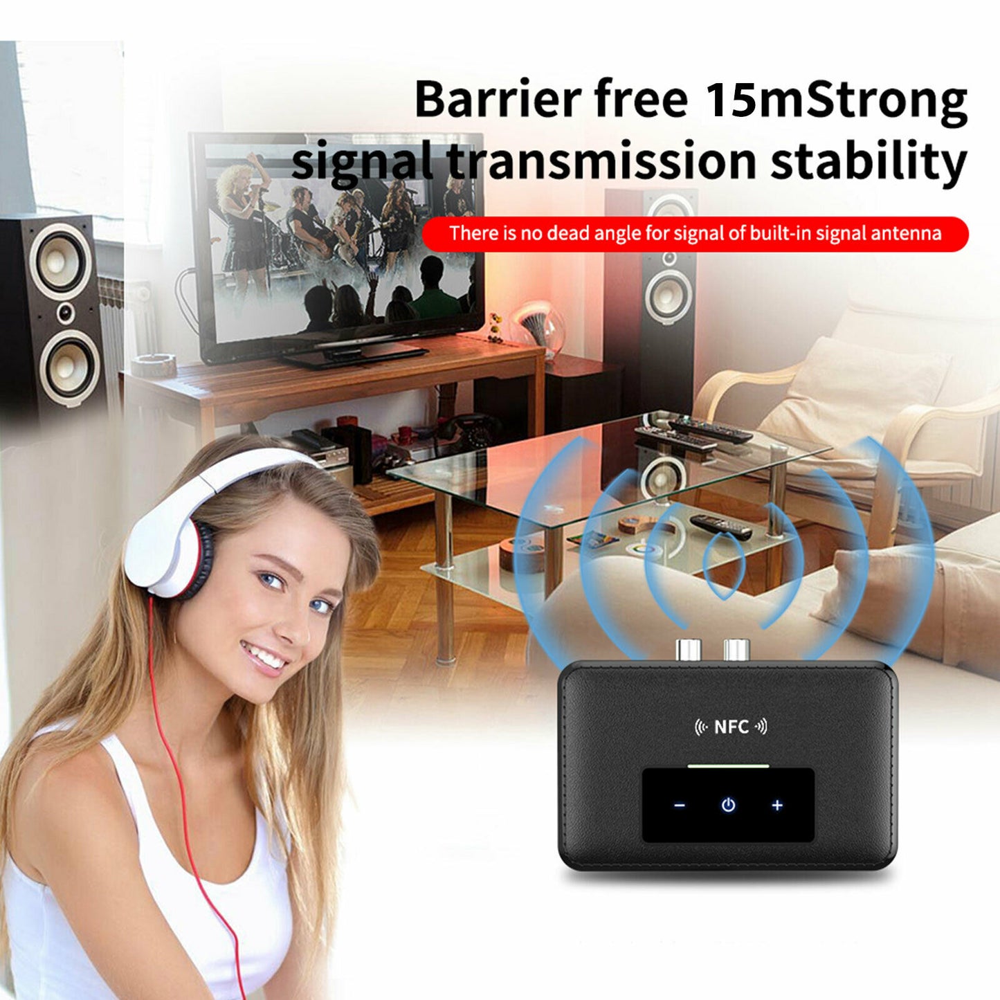 Bluetooth 5.0 Transmitter Receiver HiFi Wireless 3.5mm AUX NFC to 2 RCA Audio Adapter