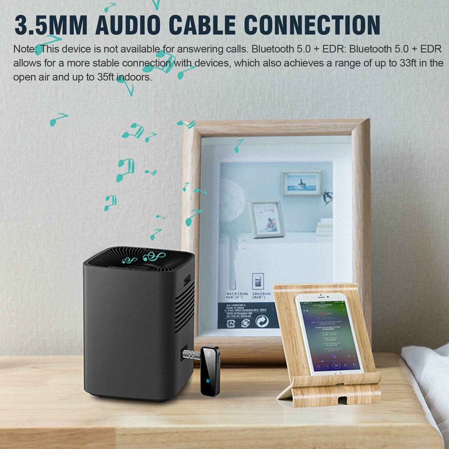 Bluetooth 5.0 Wireless Audio Adapter Transmitter Receiver 2-in-1 with 3.5mm for TV PC Stereo System Headphones Car Speaker