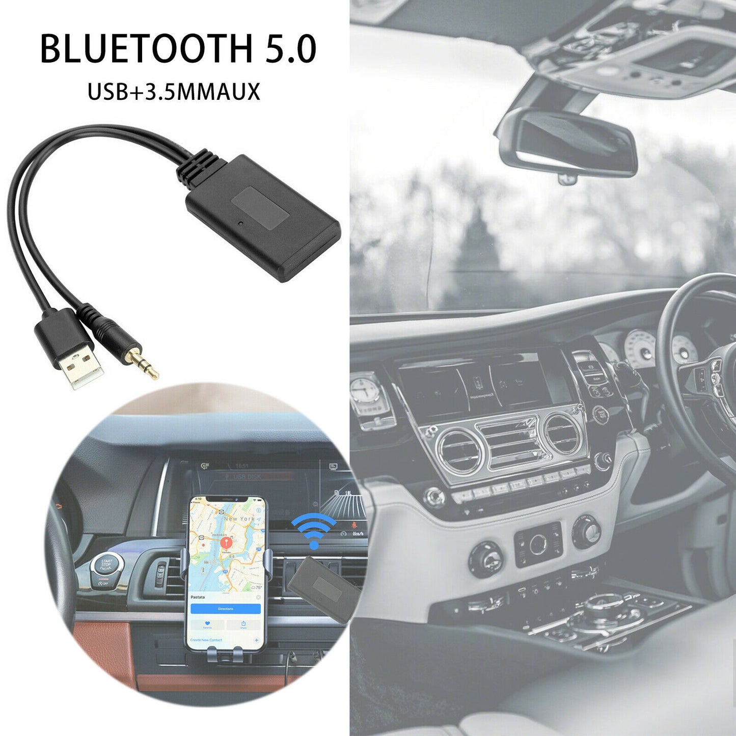Bluetooth 5.0 Receiver Adapter USB + 3.5mm Jack Stereo Audio For Car AUX Speaker