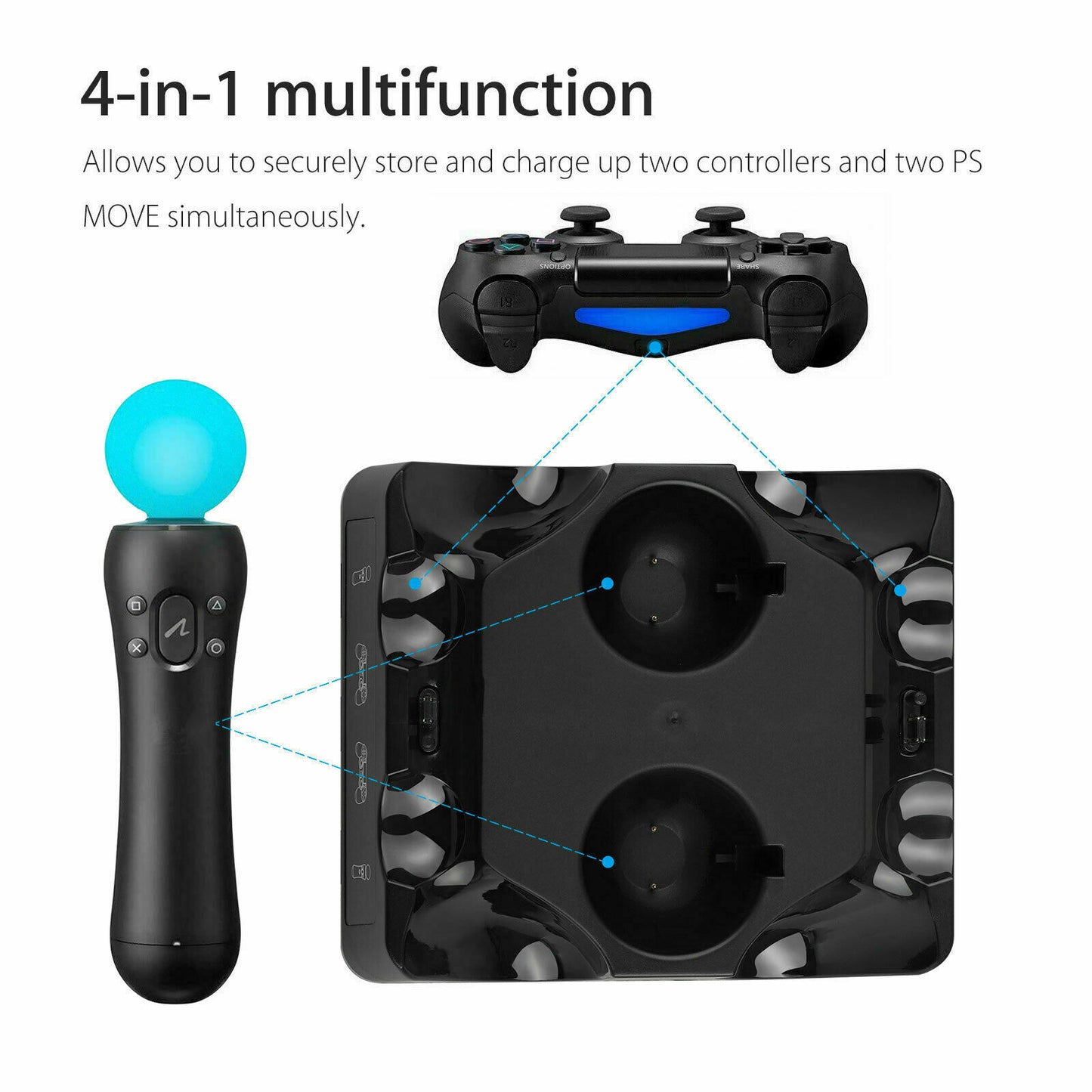 4 in 1 Charger Charging Dock Stand For Sony PS4 Playstation 4 VR PSVR Move and Dualshock Controllers