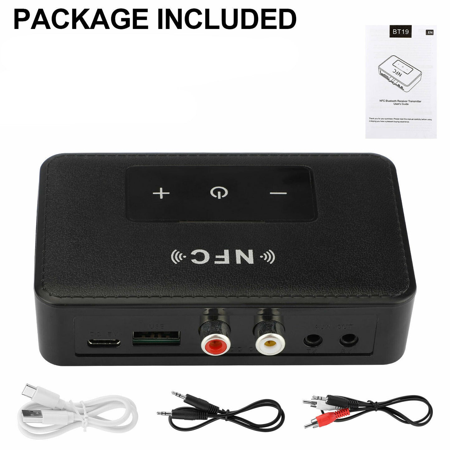 Bluetooth 5.0 Transmitter Receiver HiFi Wireless 3.5mm AUX NFC to 2 RCA Audio Adapter