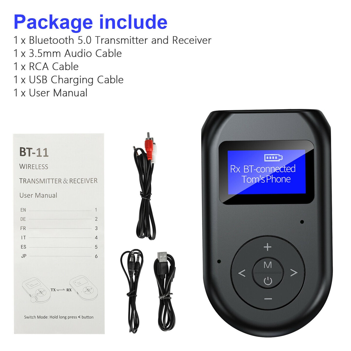 3in1 Bluetooth 5.0 Wireless Audio Adapter Transmitter Receiver with 3.5mm for TV PC Stereo System Headphones Speaker
