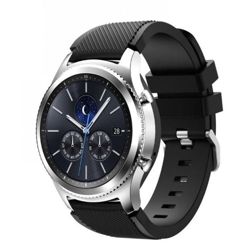 Black Silicone Rubber Band for Samsung Galaxy Watch 3 45mm/Gear S3 Frontier/Classic 46mm