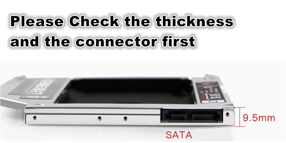 9.5mm Universal SATA 2nd HDD SSD Hard Drive Caddy CD/DVD-ROM Optical Bay
