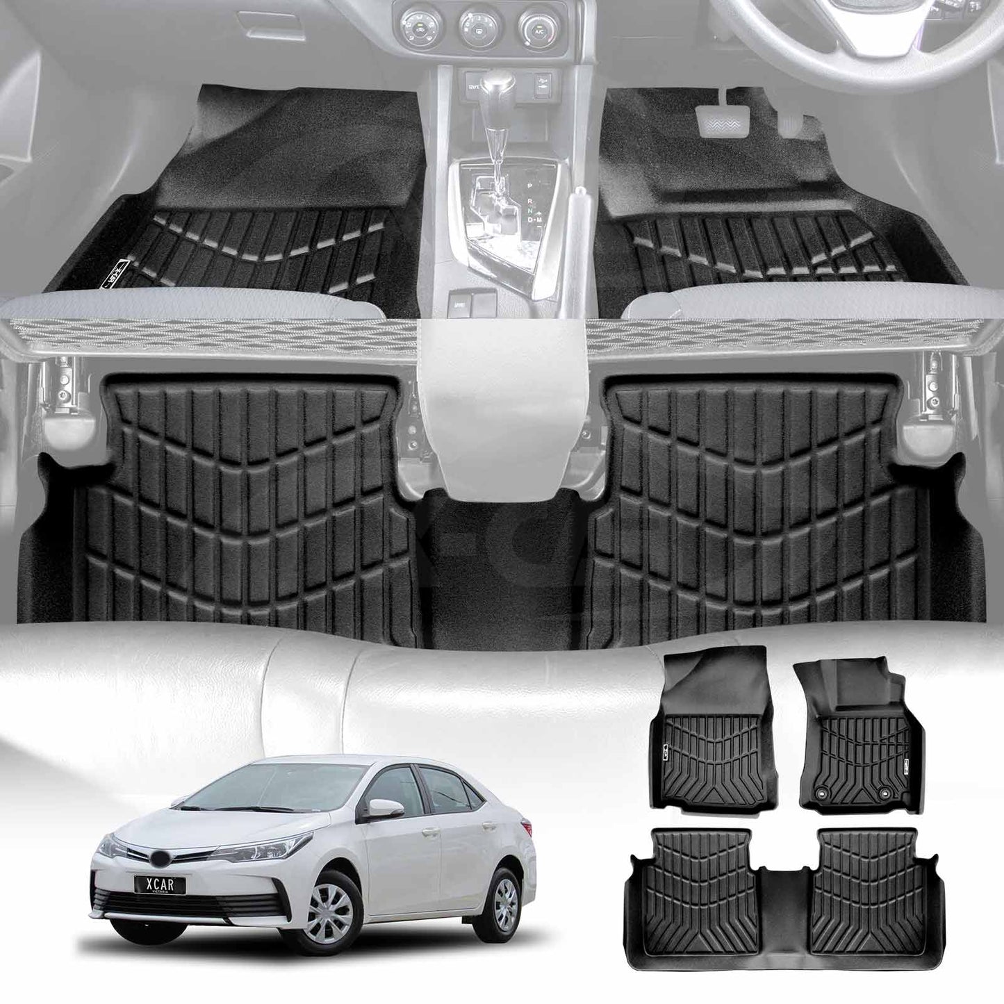 3D Floor Mats for Toyota Corolla Sedan 2013-2019 Heavy Duty All Weather Car Mats Carpet Liner Set