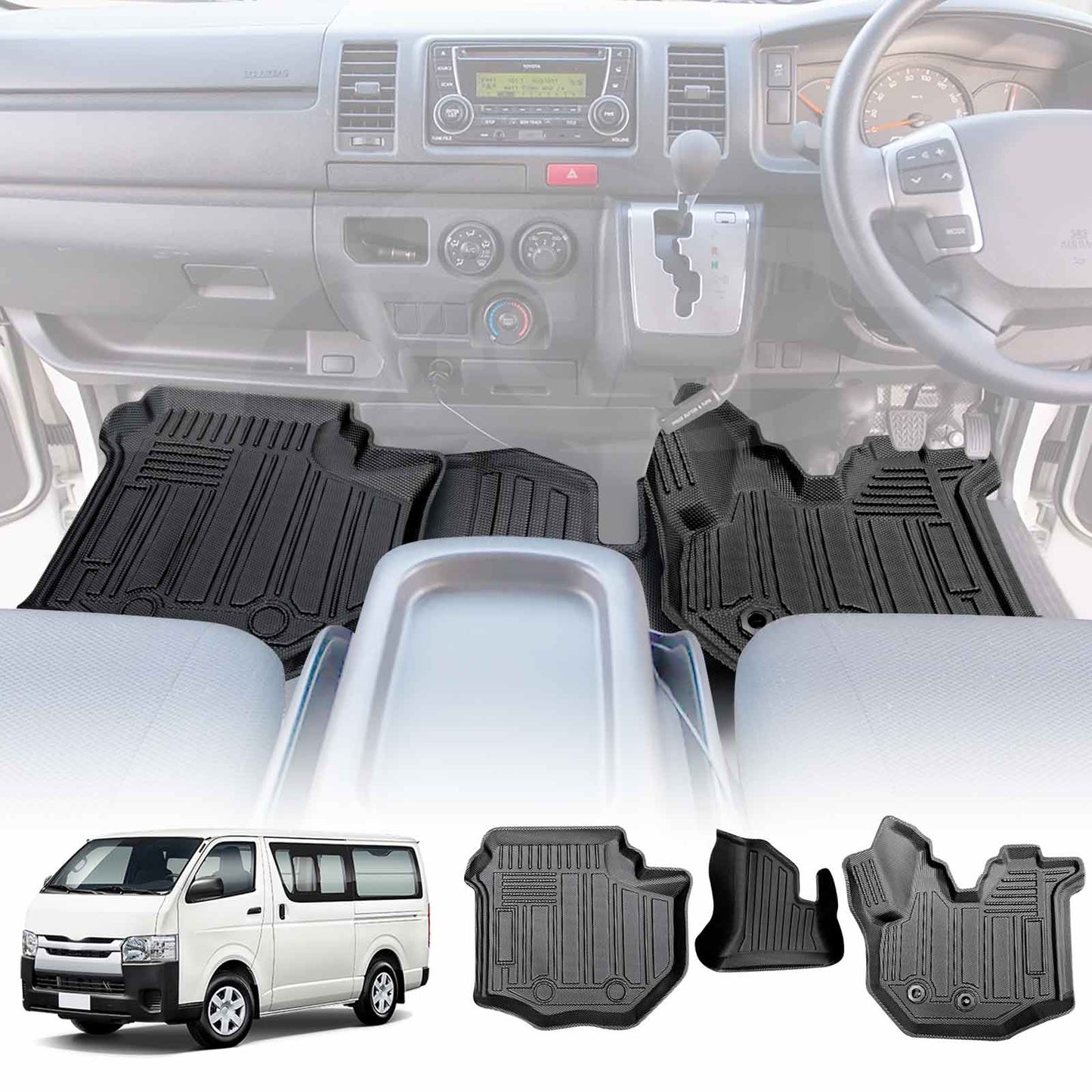 All-Weather Front Floor Mats for Toyota Hiace LWB Van 2005-2018 Customized Heavy Duty Car Mat Floor Liner Carpet