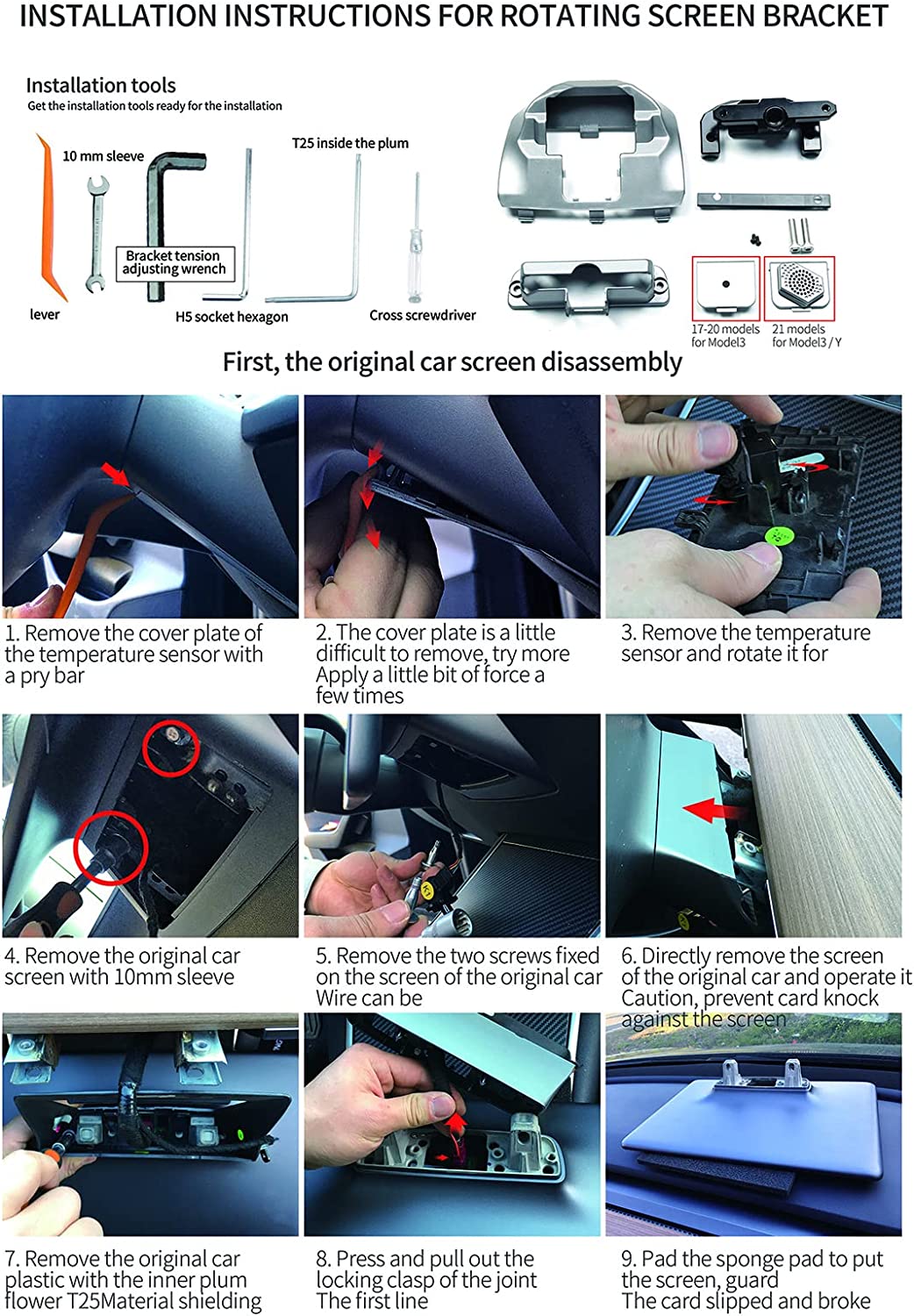 Tesla Model 3 2017-2023 and Model Y 2021-2025 Screen Rotate Swivel Mount Kit GPS Navigation Rotation Stand Holder Accessories