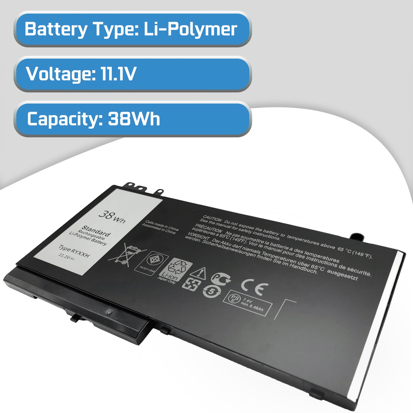 38Wh Dell Latitude E5450 E5550 E5250 Laptop Replacement Battery, Only fit battery part # RYXXH