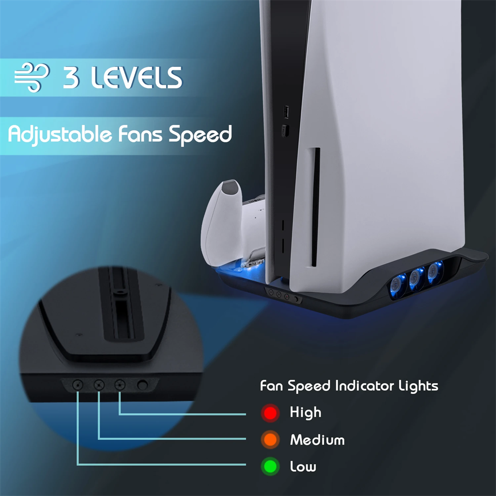 Vertical Stand with Cooling Fan and Dual Controller Charging Charger Dock Station for Sony Playstation 5 PS5 Console and Controllers