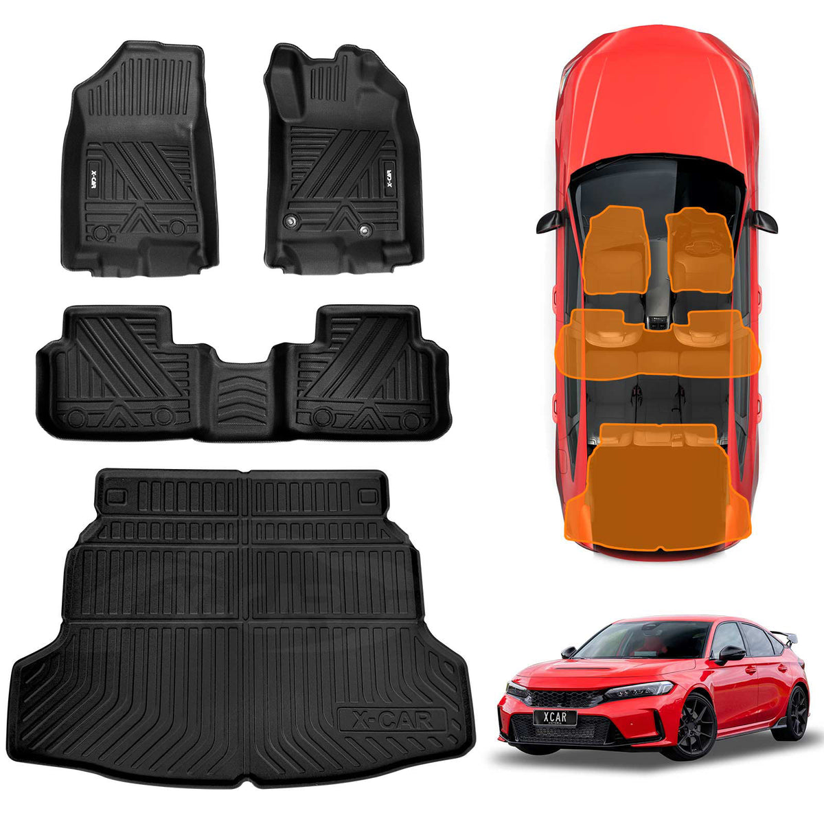 3D Floor Mats Boot Liner for Honda Civic Hatch 11th 2021-2024 All Weather Heavy Duty Cargo Car Trunk Luggage Tray