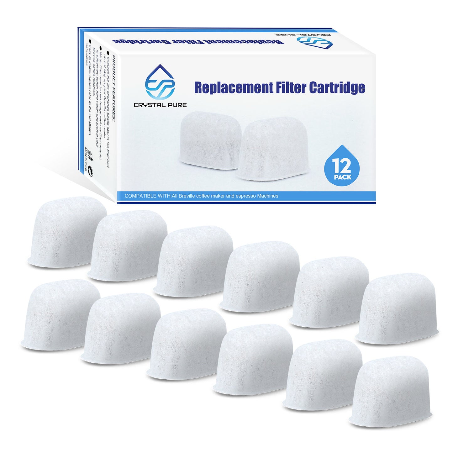 12 Packs Replacement Water Filters for Breville BES250 BES980 BES920 BES870 BEP920 BES990 BES810 BES860 BES840 BWF100 BEC250 BES250 Coffee Machine