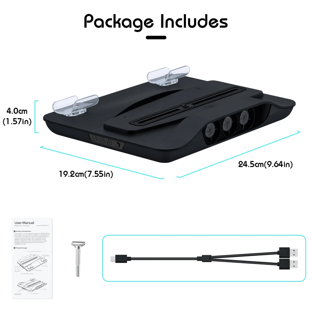 Vertical Stand with Cooling Fan and Dual Controller Charging Charger Dock Station for Sony Playstation 5 PS5 Console and Controllers