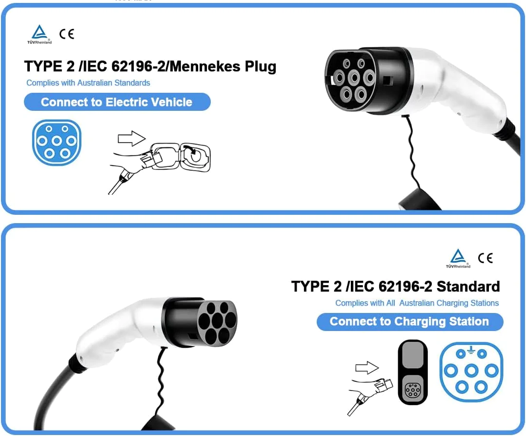Type 2 to Type 2 EV Charger for Tesla Model Y Juniper 2025-Onwards 5 Meter 22kw Charging Cable