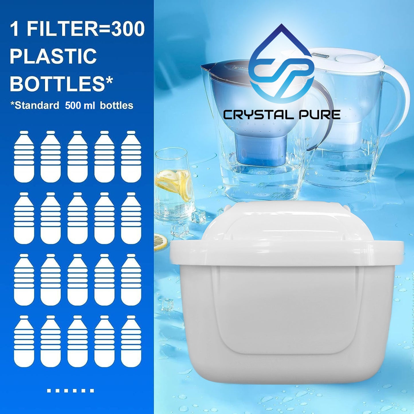 6 Crystal Pure Water Filter for Brita Maxtra/Mavea,Marella,Aluna/Navelia Frosted Tassimo Jug Pitcher 2.4L 3.5L Refill Replacement Cartridge