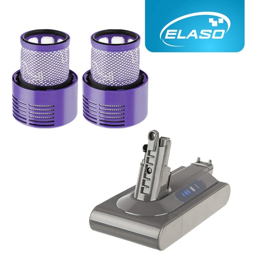 Replacement Battery and 2x Washable Pre Motor Filter for Dyson Cyclone V10/V10l/V10 Absolute/V10 Animal/206340/969352-02/SV12 Handheld Cordless Vacuum
