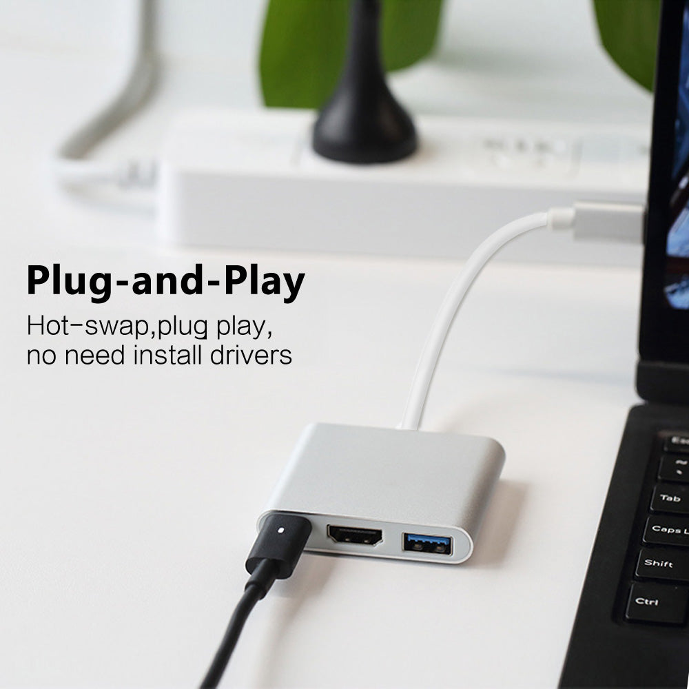 3in1 Type C USB 3.1 to USB-C 4K HDMI USB 3.0 Charging Adapter Cable Hub For Apple Macbook