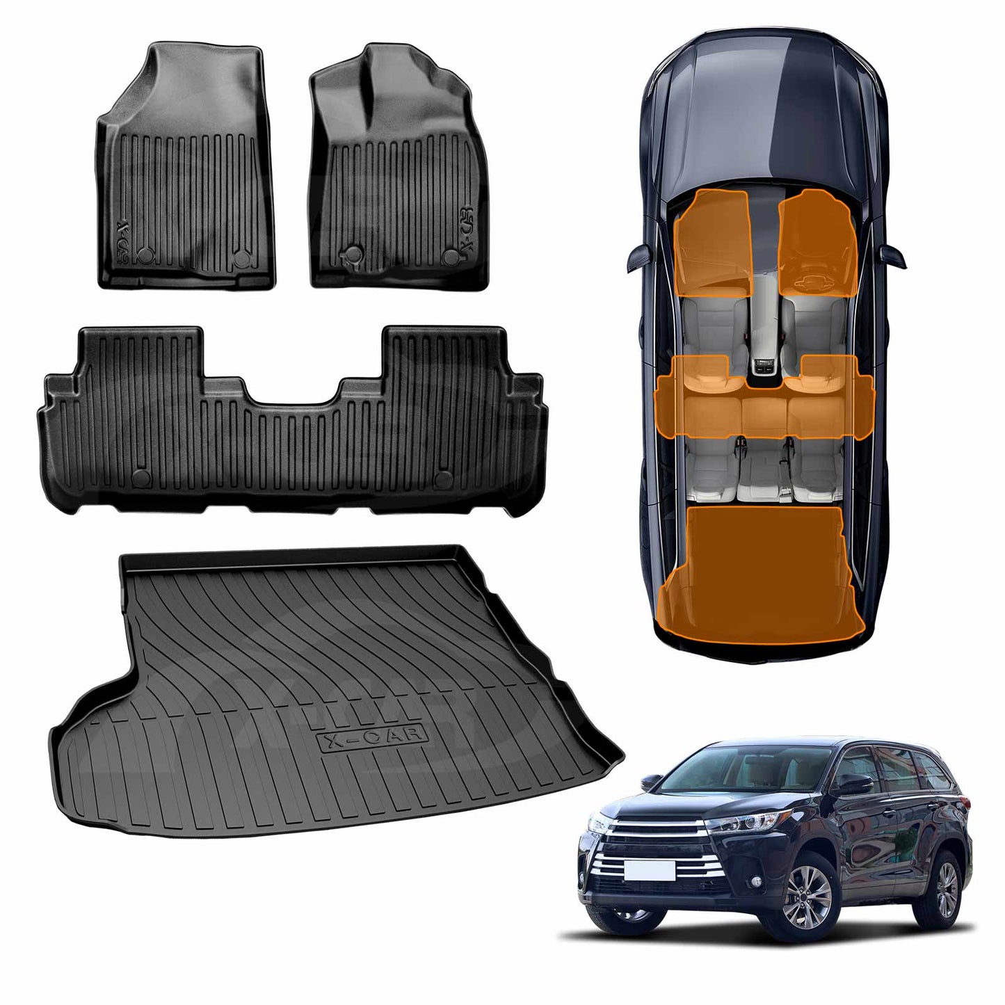 Front Rear Floor Mats Boot Liner for Toyota Kluger 2014-2021 All Weather Heavy Duty Cargo Car Trunk Luggage Tray