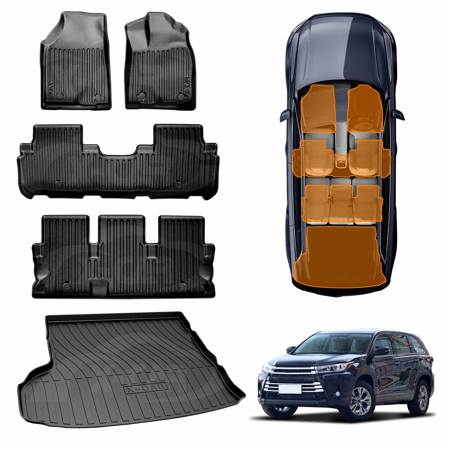 3D Floor Mats Boot Liner Set for Toyota Kluger 2014-2021 All Weather Heavy Duty Cargo Car Trunk Luggage Tray