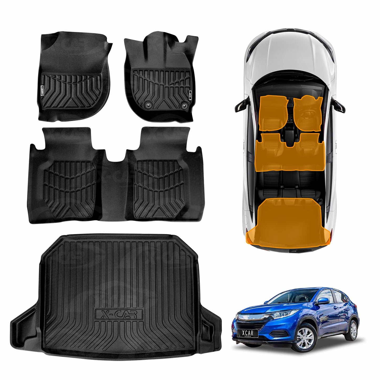 3D All-Weather Floor Mat Boot Liner Carpet for Honda HR-V HRV Vezel 2014-2021 Heavy Duty Cargo Trunk Mat Luggage Tray