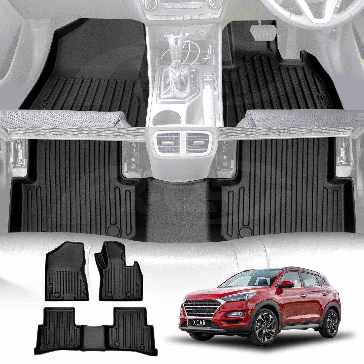 3D All-Weather Floor Mats for Hyundai Tucson 2015-2021 Heavy Duty Customized Car Floor Liners Full Set Carpet