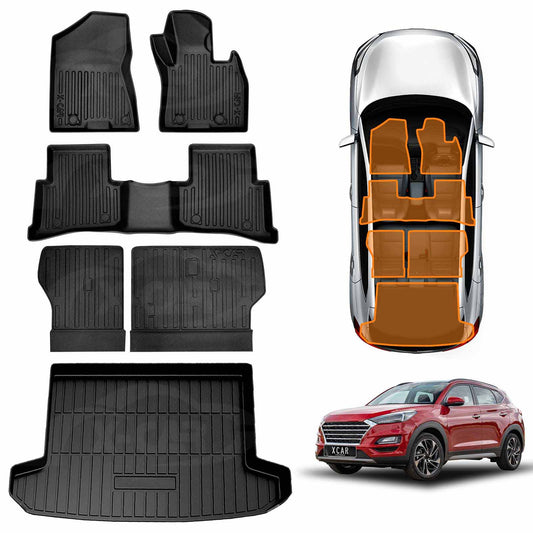 Floor Mats Boot Liner Set for Hyundai Tucson 2015-2021 All Weather Heavy Duty Cargo Kick Mats Back Seat Protector Cover