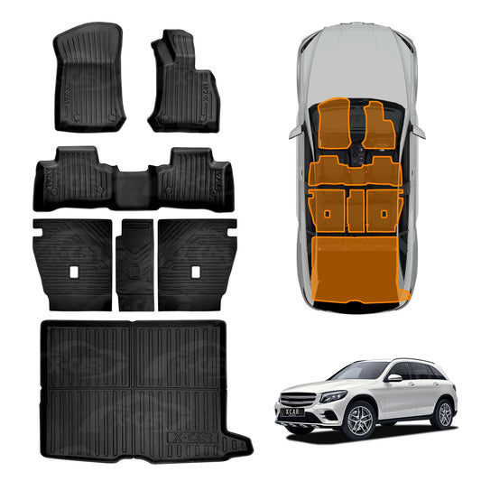 Floor Mats Boot Liner Set for Mercedes-Benz GLC Class 2015-2022 All Weather Heavy Duty Car Trunk Cargo Kick Back Seat Protector Cover